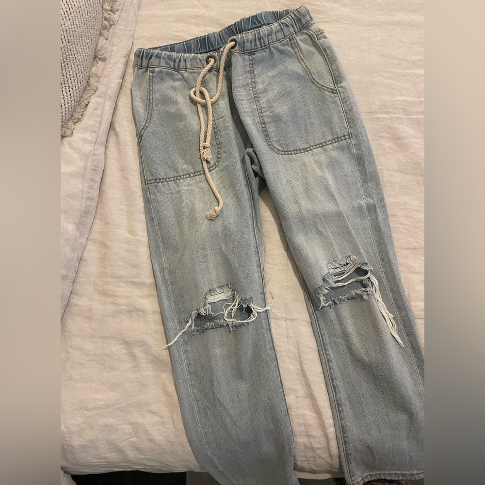 One Teaspoon drawstring distressed denim pants
